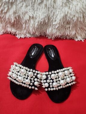 Jeffrey Campbel Free People Embellished White Pearl Slide Sandals